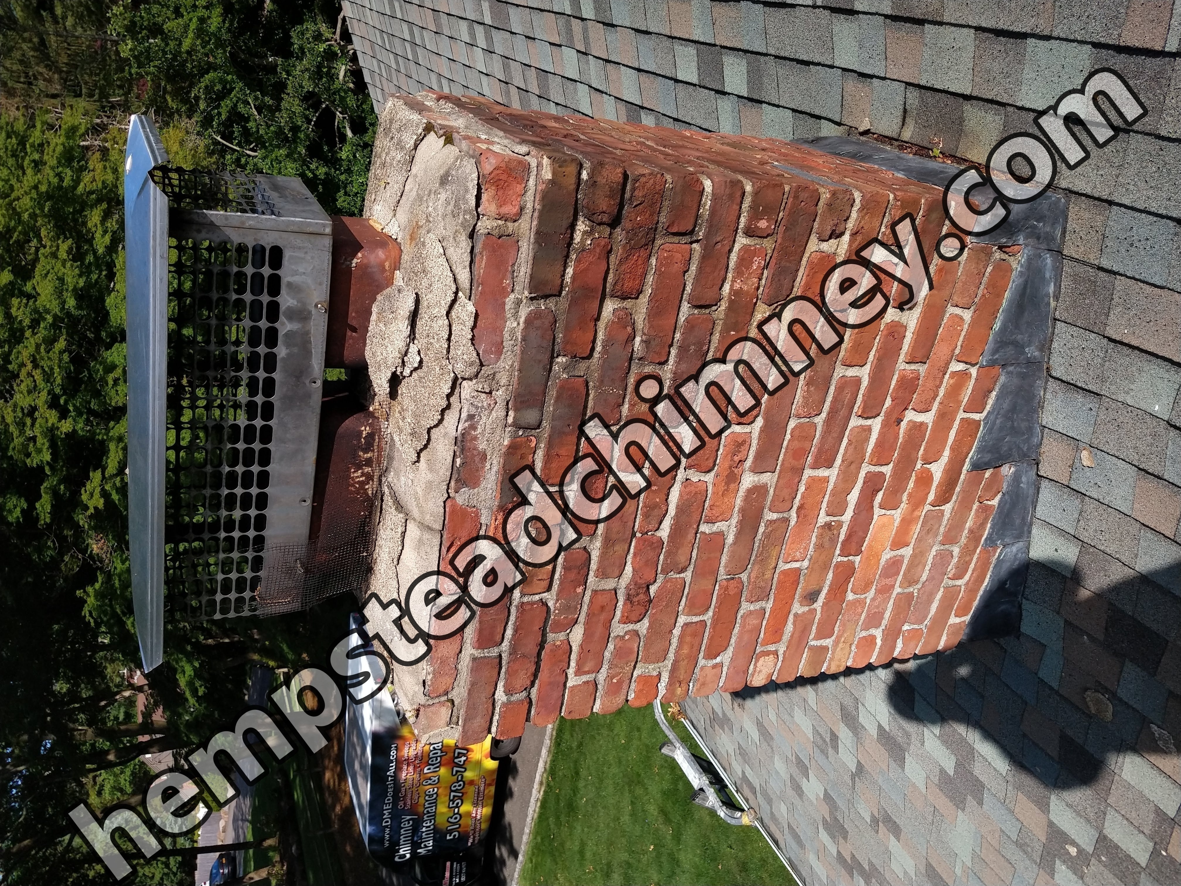 Cracked chimney crown professionally repaired in Hempstead, New York